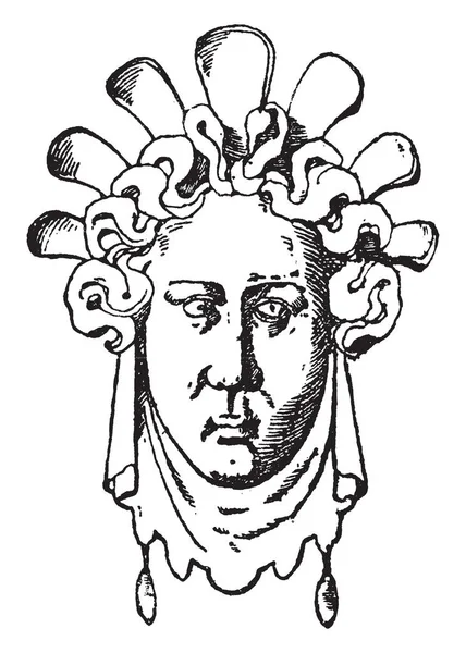 Немецкая Маска Эпохи Возрождения Имеет Мужское Лицо Рисунок Винтажной Линии — стоковый вектор