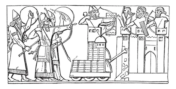 Облога Міста Обвалюванням Рама Ієрогліфічного Зображення Малювання Вінтажною Лінією Або — стоковий вектор