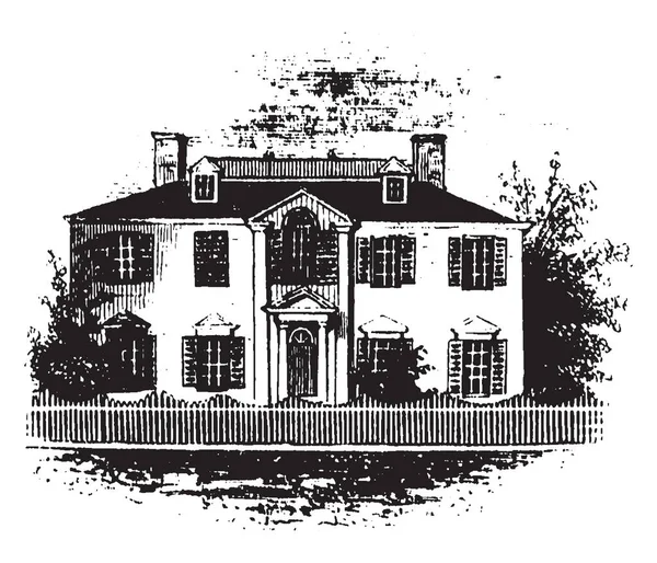 Residência Benedict Arnold Water Street Desenho Linha Vintage Gravura Ilustração — Vetor de Stock