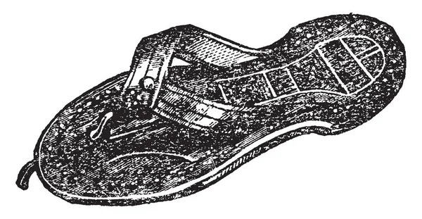 Sandálias São Usadas Vida Diária Desenho Linha Vintage Gravura Ilustração — Vetor de Stock