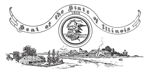 1830 Yılında Arka Sırasında Amerika Birleşik Devletleri Mühür Ile Chicago — Stok Vektör