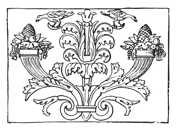 Изображение Состоит Изображений Птиц Рогов Цветов Листьев Рисунка Винтажной Линии — стоковый вектор