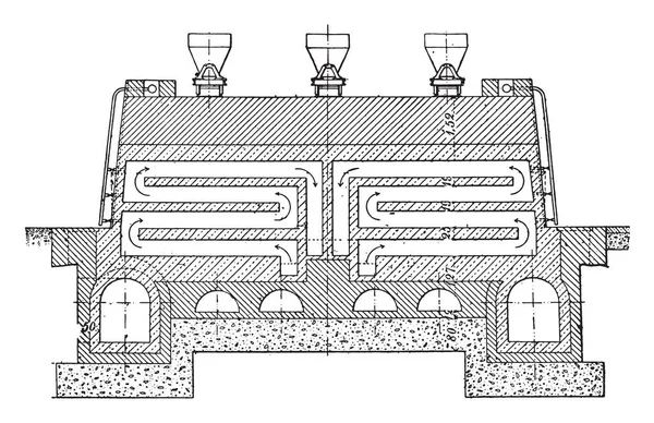 炉コークス セイベル システム ビンテージの刻まれたイラスト 産業百科事典 1875 — ストックベクタ