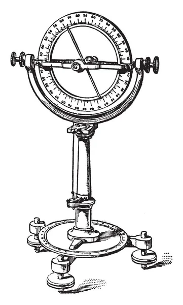 浸渍指南针是一个垂直刻度圆 其中心与针轴 复古线画或雕刻插图相吻合 — 图库矢量图片