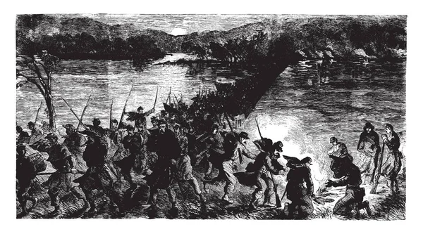 Kim sabah ama üzücü bir kalıntı nehrini Edward feribot o korkunç gece, vintage çizgi çizme veya oyma illüstrasyon Adası ve tersi kıyıya ulaştı.