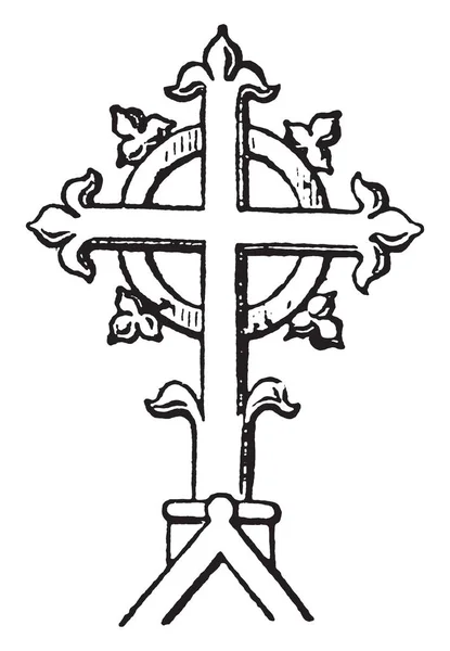 Kruisbloem Cross Christendom Kerk Kruisbloem Godsdienst Vintage Lijntekening Gravure Illustratie — Stockvector