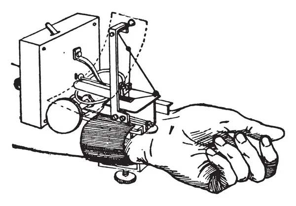 Bir Makine Vintage Çizgi Çizme Veya Oyma Illüstrasyon Bileğine Elim — Stok Vektör