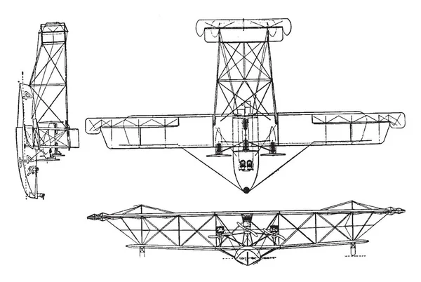 Létající Člun Motor 1600 Koní Vintage Kreslení Čar Nebo Gravírování — Stockový vektor