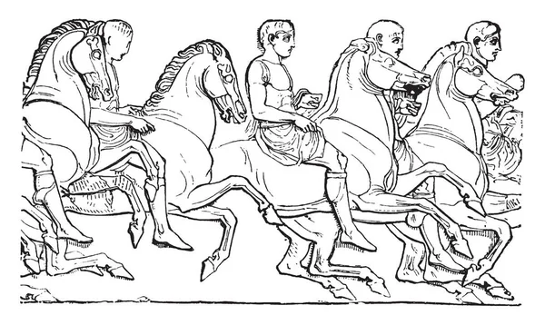 Барельеф Парфенона Винтажный Рисунок Линии Гравюра — стоковый вектор