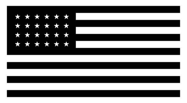 スター アメリカ合衆国国旗 1822 このフラグは 旗の左上隅で白と青の四角形とを交互に赤の横縞 白い四角形 ビンテージの線描画や彫刻イラスト内の 先の尖った星 — ストックベクタ