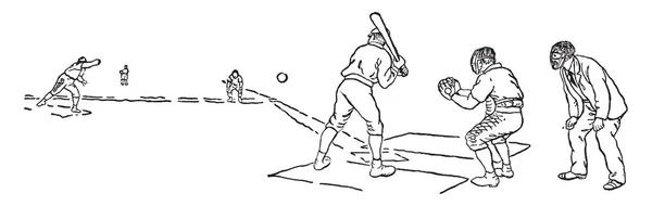 Vedere Laterală Unui Joc Baseball Desen Vintage Linie Sau Ilustrație — Vector de stoc