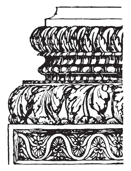 科林蒂安基地 从康科德神庙 古希腊的三个主要经典秩序 其次是离子顺序 复古线画或雕刻插图 — 图库矢量图片