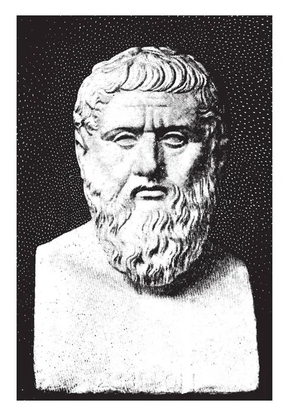 柏拉图 他是古典希腊的哲学家和雅典学院的创始人 老式的线条画或雕刻插图 — 图库矢量图片