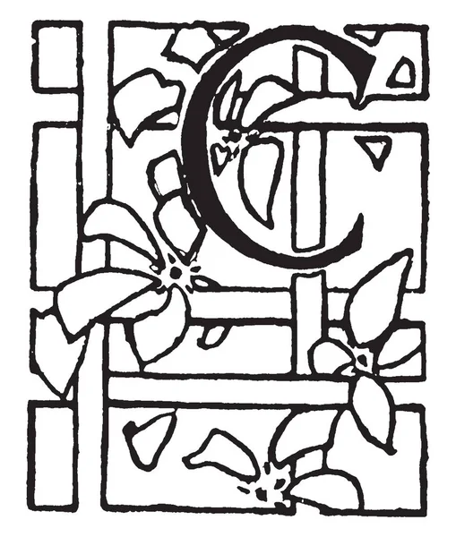 Uma Letra Maiúscula Com Flores Desenho Linha Vintage Gravura Ilustração — Vetor de Stock