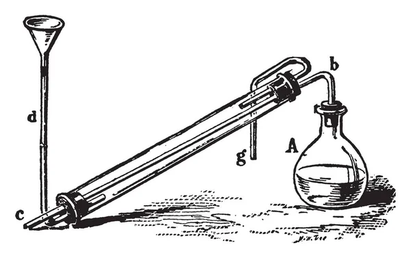 Een Condensor Opgebouwd Uit Lab Materialen Vintage Lijntekening Gravure Illustratie — Stockvector