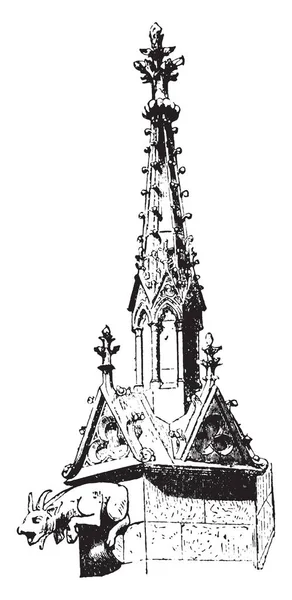 Bottone Pinnacle Notre Dame Parigi Disegno Linee Vintage Incisione Illustrazione — Vettoriale Stock