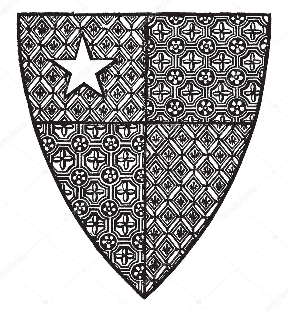 Shield of Robert de Vere are close advisor of King Richard II of England, vintage line drawing or engraving illustration.