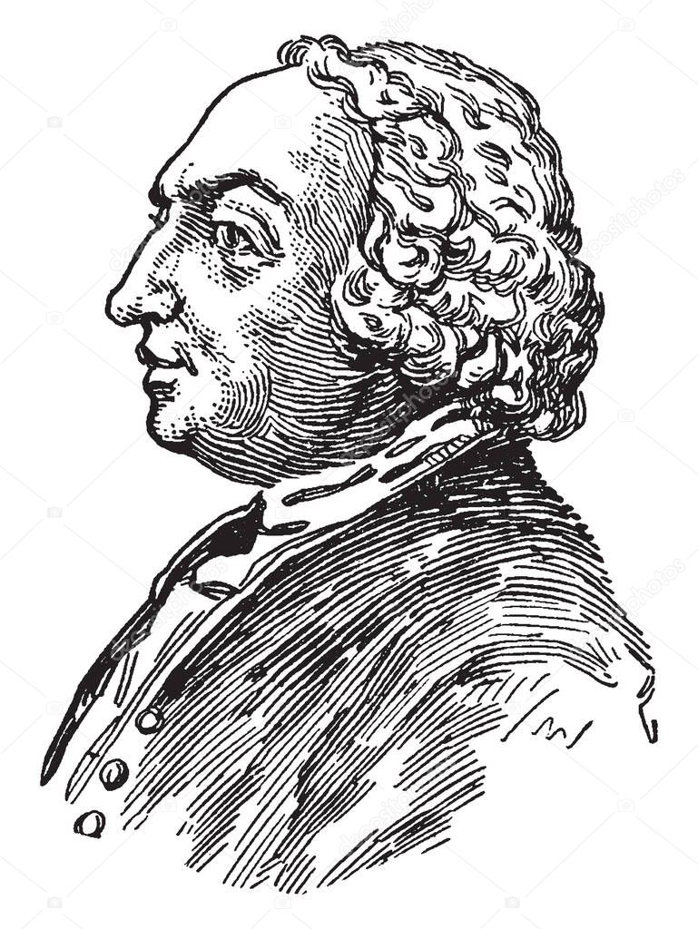 David Hume, he was a Scottish philosopher, historian, economist, and essayist, vintage line drawing or engraving illustration