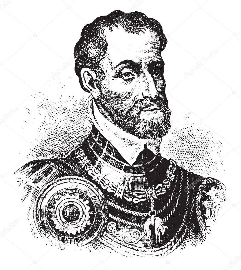 Charles V, 1500-1558, he was the Holy Roman Emperor, the king of Spain, and the emperor of Germany, vintage line drawing or engraving illustration