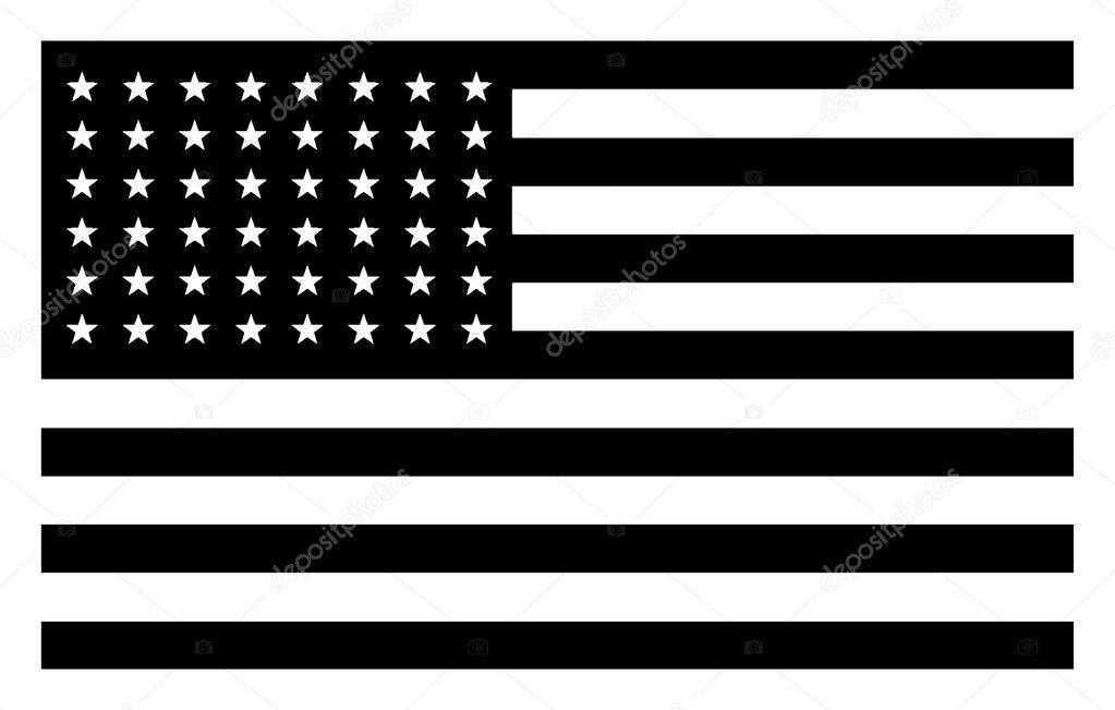 48 Star United States Flag, 1912, this flag has horizontal stripes of red alternating with white and blue rectangle in top left corner of flag, 48 white five pointed stars inside rectangle, vintage line drawing or engraving illustration