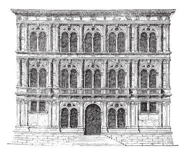 Vendramin Palace, Venedik, müdahalenin algılanabilir özgürlüktür binalar, Venedik Rönesans tarzı, Venedik Üniversitesi, vintage çizgi çizme veya oyma illüstrasyon parçası sonrası erken dönemde.