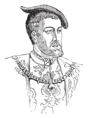 İmparator v., 1500-1558, Kutsal Roma İmparatoru, İspanya Kralı ve Almanya, vintage çizgi çizme veya oyma illüstrasyon İmparatoru biriydi