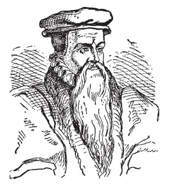 Theodore de Beza, 1519-1605, o bir Fransız Protestan ilahiyatçı, bilgin ve reformcu, vintage çizgi çizme veya oyma illüstrasyon yapıldı.