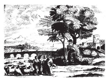 Jacob Bargaining Laban için Rachel ile Izmir, vintage çizgi çizme veya oyma illüstrasyon Lord Leconfield'ın koltuk üzerinde bulunabilir.