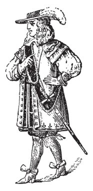 Charles II kostüm vardır çok benzersiz, vintage çizgi çizme veya oyma illüstrasyon.