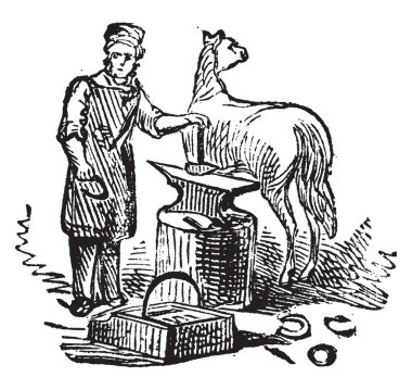 Bu resimde bir metal, vintage çizgi çizme veya oyma resimde olan demirci temsil eder..