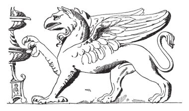Efsanevi Roman Griffin görüntüsünü. Griffin ile baş ve kanatları kartal ve aslan, vintage çizgi çizme veya oyma illüstrasyon gövdesini mitolojik bir yaratıktır.