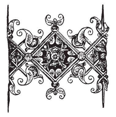 El yazması süsleme vardır geç Gotik, vintage çizgi çizme veya oyma illüstrasyon.