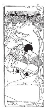 Çocuk sahneleri okuma kitabı, iç kapak yazısı, çocuk, çocuk, Peri, kız, yaprakları, vintage çizgi çizme veya oyma illüstrasyon.