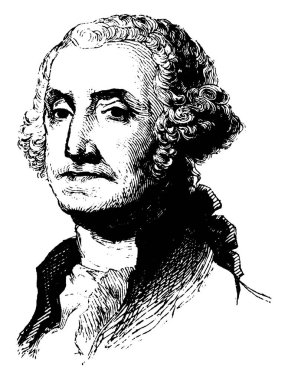 George Washington, 1732-1799, o bir devlet adamı, asker, ilk 1797 için 1789 Amerika Birleşik Devletleri ve orduya, vintage çizgi çizme veya oyma illüstrasyon başkomutanı oldu
