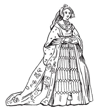 Bu resmi temsil eden zaman Henry VIII, vintage çizgi çizme veya oyma illüstrasyon kadın kostümü.
