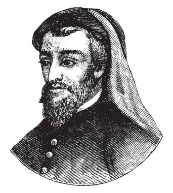 Geoffrey Chaucer, c. 1343-1400, o ünlü İngiliz şair, yazar, filozof ve astronom, İngiliz Edebiyatı, vintage çizgi çizme veya oyma illüstrasyon babası olarak ünlü oldu