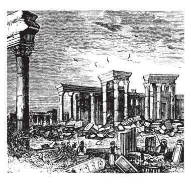 Palmyra antik Semitik kentinde günümüzde Homs Valiliği Suriye, vintage çizgi çizme veya oyma illüstrasyon mevcuttur.
