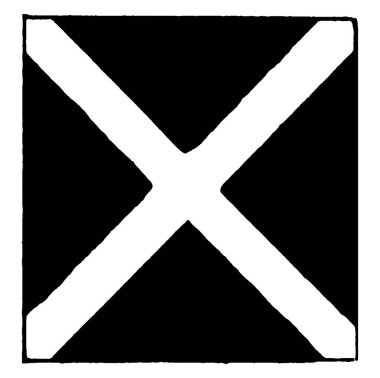 A harfi için uluslararası kod bayrağı, kare şekli bayrak beyaz çarpı vintage çizgi çizme veya oyma şekil içinde