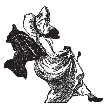 Peri alacakaranlık akışı çayır periler, evcilleşmemiş doğa, vintage çizgi çizme veya oyma illüstrasyon ruhları dönüm sabah sis içinde romantik peyzaj üzerinde olduğunu.