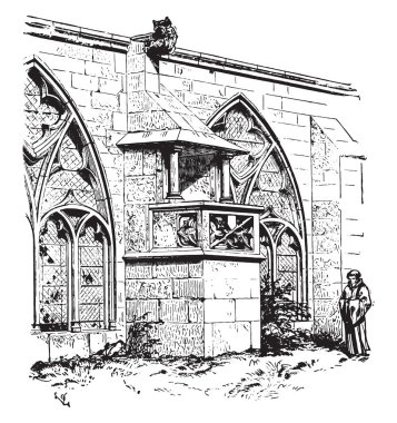 Cloister Katedrali, Saint-Die, oyma mimari sözlükten Viollet-le-Duc, vintage Başkanı illüstrasyon kazınmış. Endüstriyel ansiklopedi E.-O. Lami - 1875