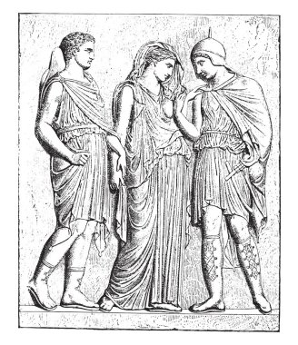 Antiope ve oğlu (Louvre kısma), vintage kazınmış illüstrasyon