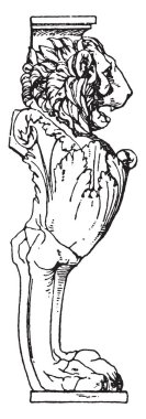 Roma tablo destek Trapezophoron bir aslan başı, ayaklı küçük yan sehpa, kanatlı aslan veya Griffin, vintage çizgi çizme veya oyma illüstrasyon mermer bir tasarımdır.