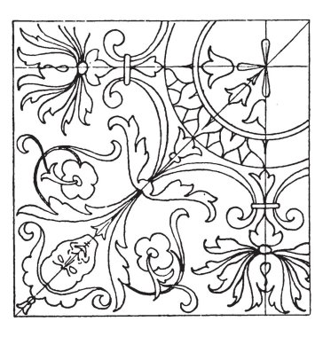 Rönesans Kare Panel Siena, vintage çizgi çizme veya oyma illüstrasyon bulunur.