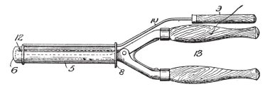 Saç maşası ısı, vintage çizim kullanarak veya oyma illüstrasyon kıvırcık saçlı bir araçtır.