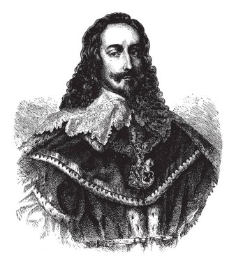 Charles I, King of England, 1600-1649, he was king of the three kingdoms of England, Scotland, and Ireland from 1625 to 1649, vintage line drawing or engraving illustration clipart