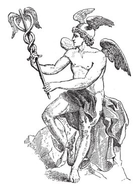 Hermes bir resim, Tanrı'nın messenger Ayrıca Yunan din ve mitoloji, vintage çizgi çizme veya oyma illüstrasyon Olimpos tanrısı olarak bilinen.