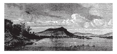 Bir Çin Çin, vintage çizgi çizme veya oyma resimde iki büyük nehir, nehir sahne.