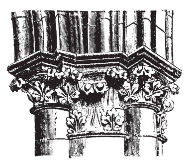 İskele kap ve Chartres Katedrali, Fransa, vintage çizgi çizme veya oyma illüstrasyon kemer kalıp.