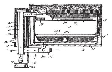 Bir aparat tıbbi kuluçka belirlemek sıcaklık ve nem, bakteri kültürleri vb, vintage çizgi çizme veya oyma illüstrasyon büyüyen için laboratuarlarda kullanılan.