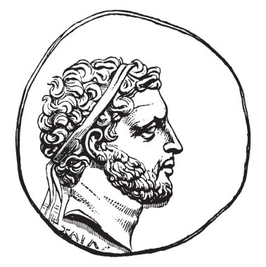 Para birimi Perseus, vintage illüstrasyon kazınmış. Endüstriyel ansiklopedi E.-O. Lami - 1875